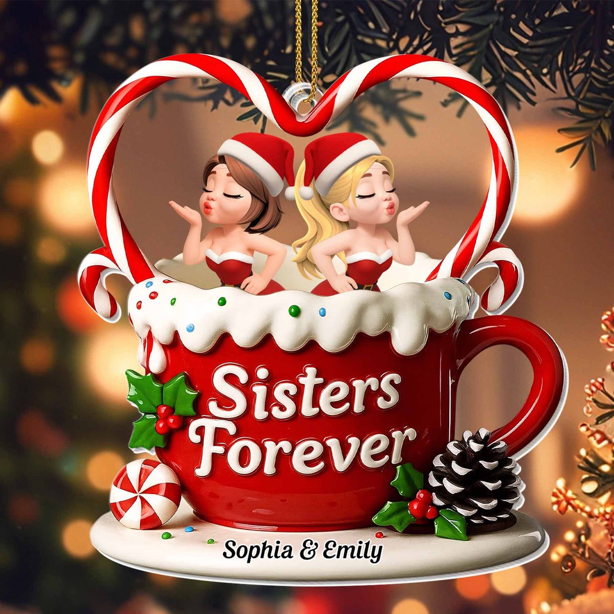 Sisters Forever Santa Hats And Candy Cane