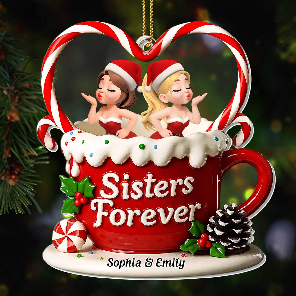 Sisters Forever Santa Hats And Candy Cane