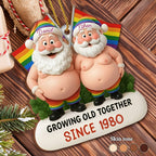 Growing Old Together, Santa Hats And Rainbow Flag