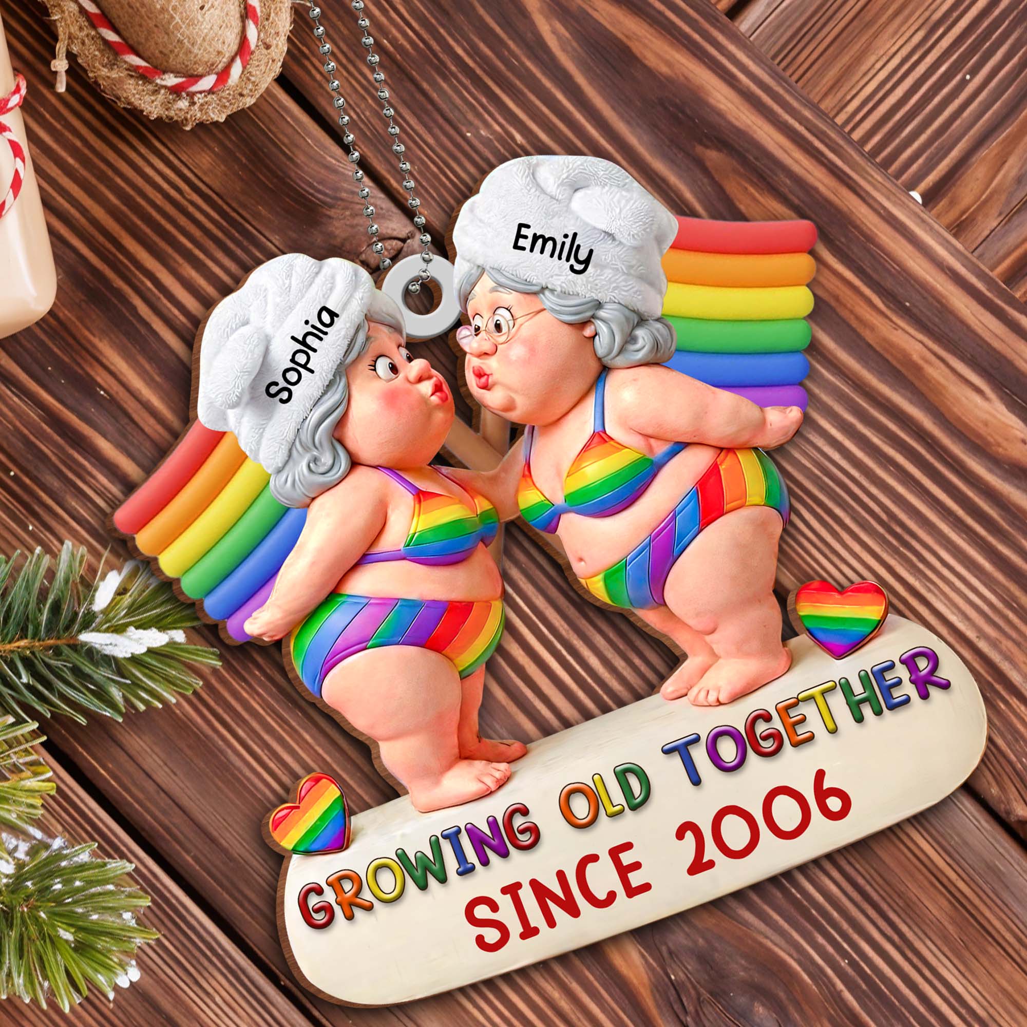 Growing Old Together, Elderly Couple With Rainbow Colors