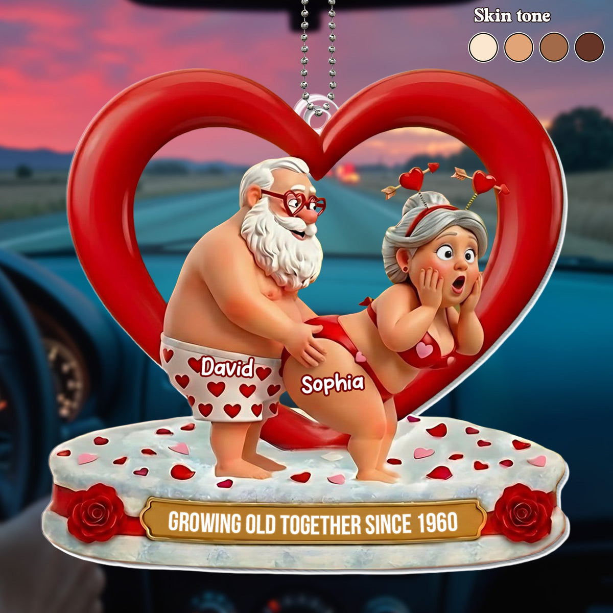 Growing Old Together, Heart And Roses - Personalized Custom Acrylic Ornament, Car Hanging Ornament - CPL1139_ACA