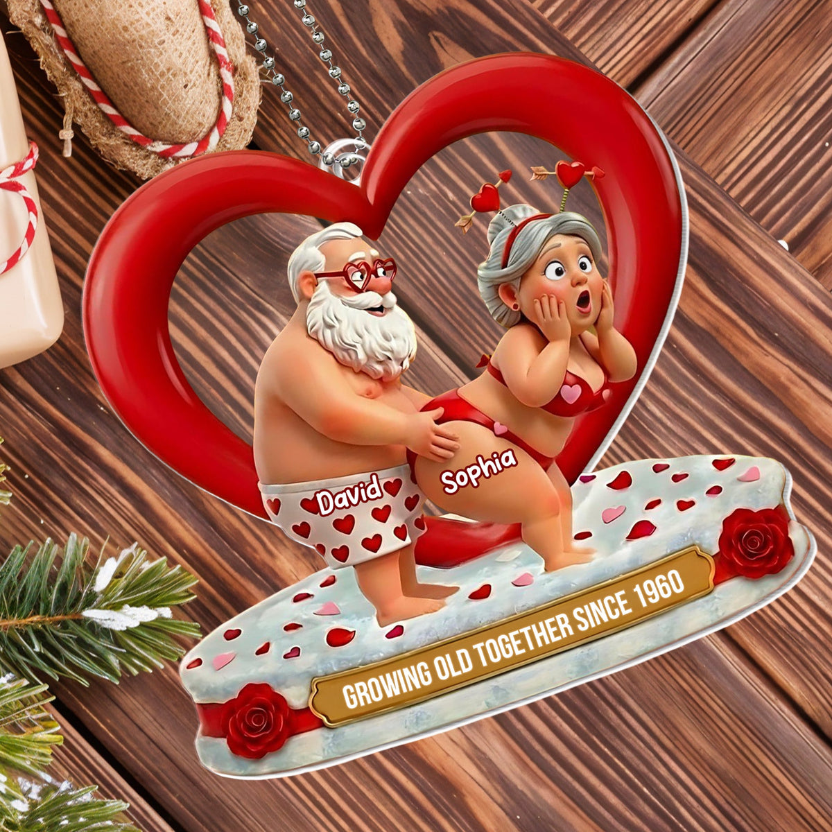 Growing Old Together, Heart And Roses - Personalized Custom Acrylic Ornament, Car Hanging Ornament - CPL1139_ACA