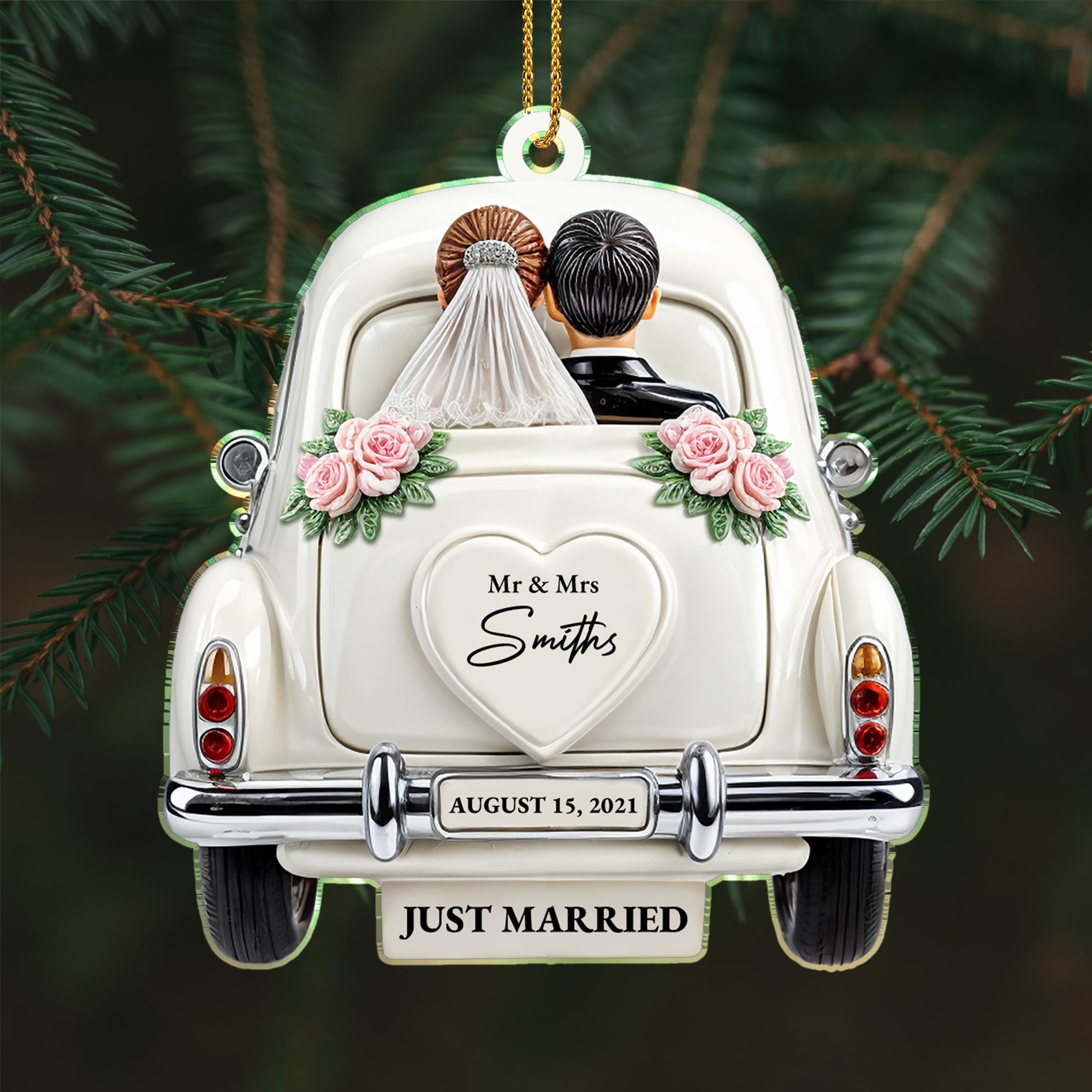 Just Married Newlyweds In Wedding Car