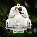 Just Married Newlyweds In Wedding Car