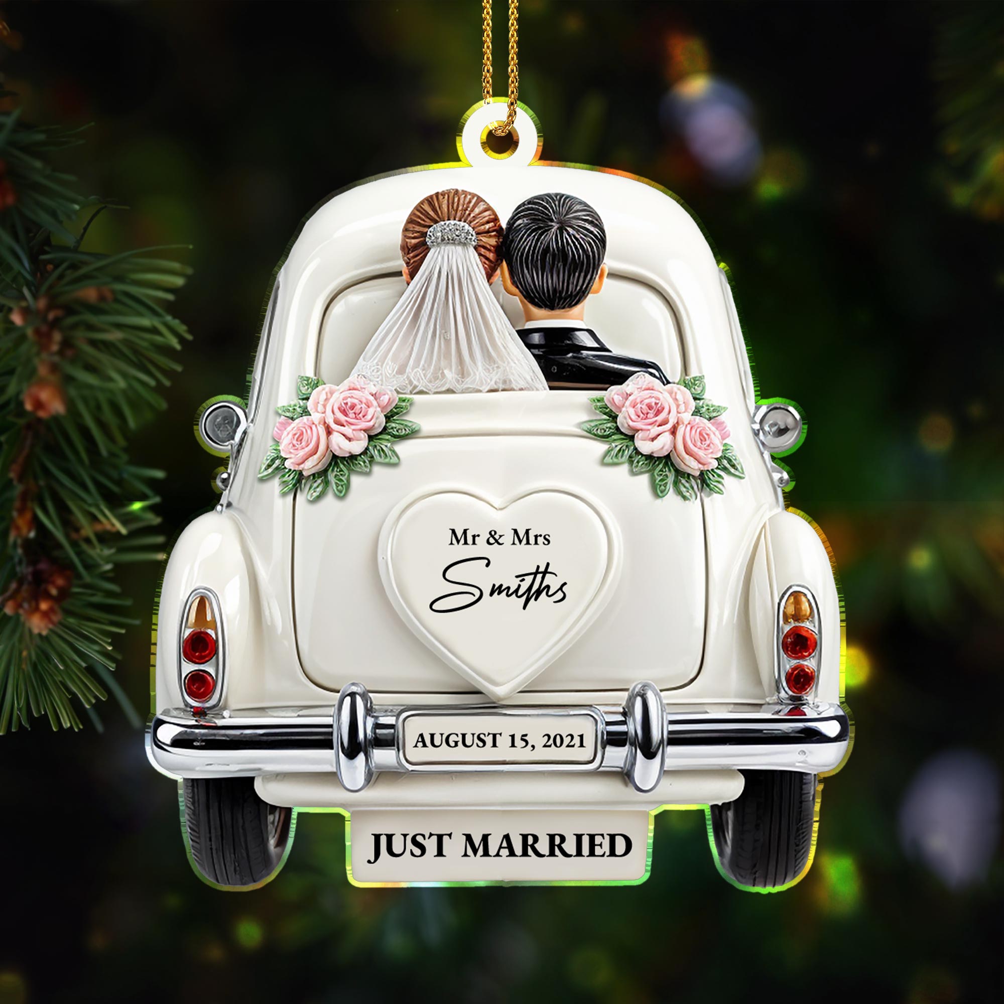 Just Married Newlyweds In Wedding Car