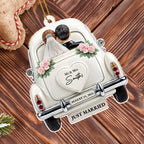 Just Married Newlyweds In Wedding Car