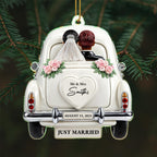 Just Married Newlyweds In Wedding Car