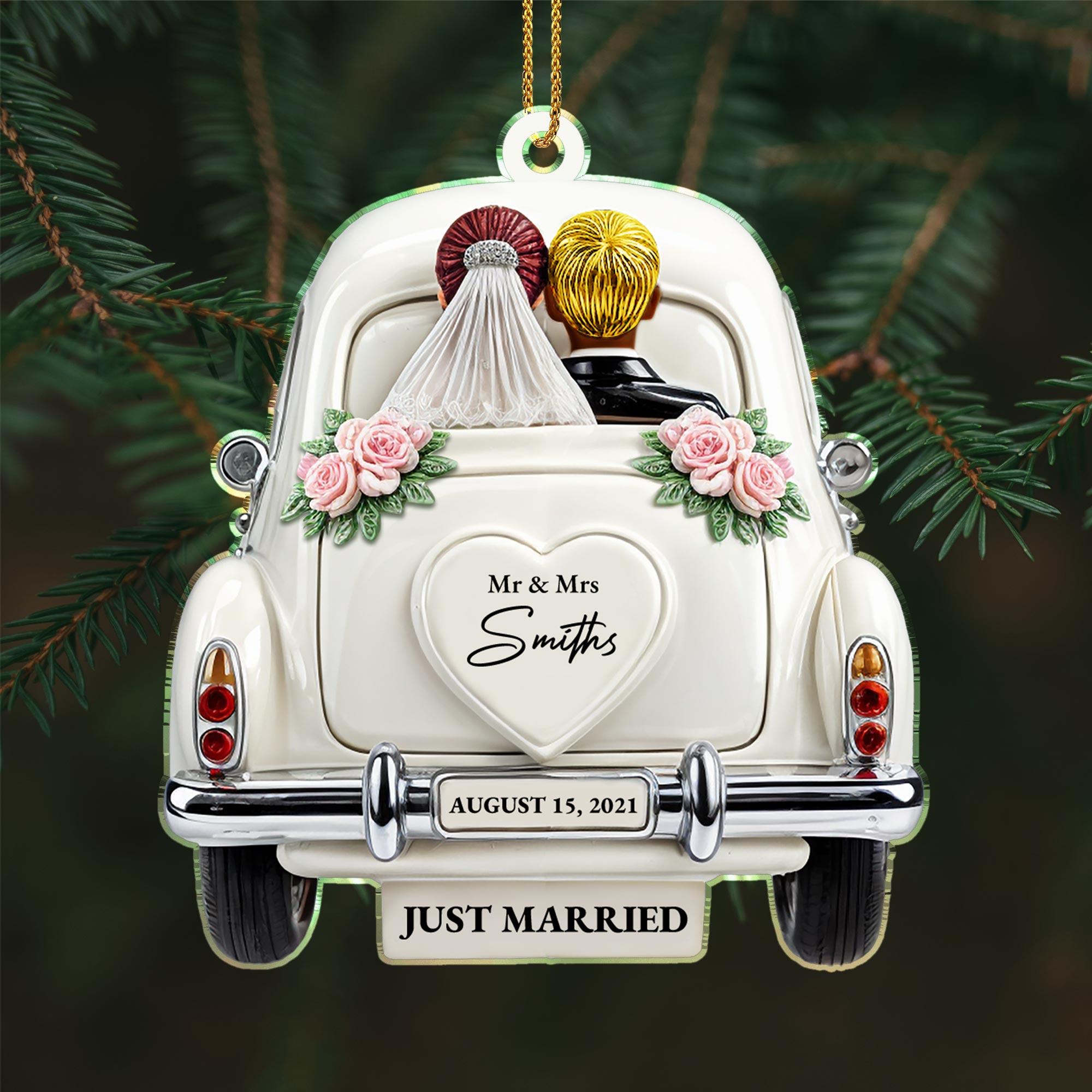 Just Married Newlyweds In Wedding Car