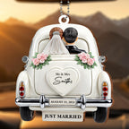 Just Married Celebratory Car Ornament With Roses