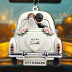 Just Married Celebratory Car Ornament With Roses