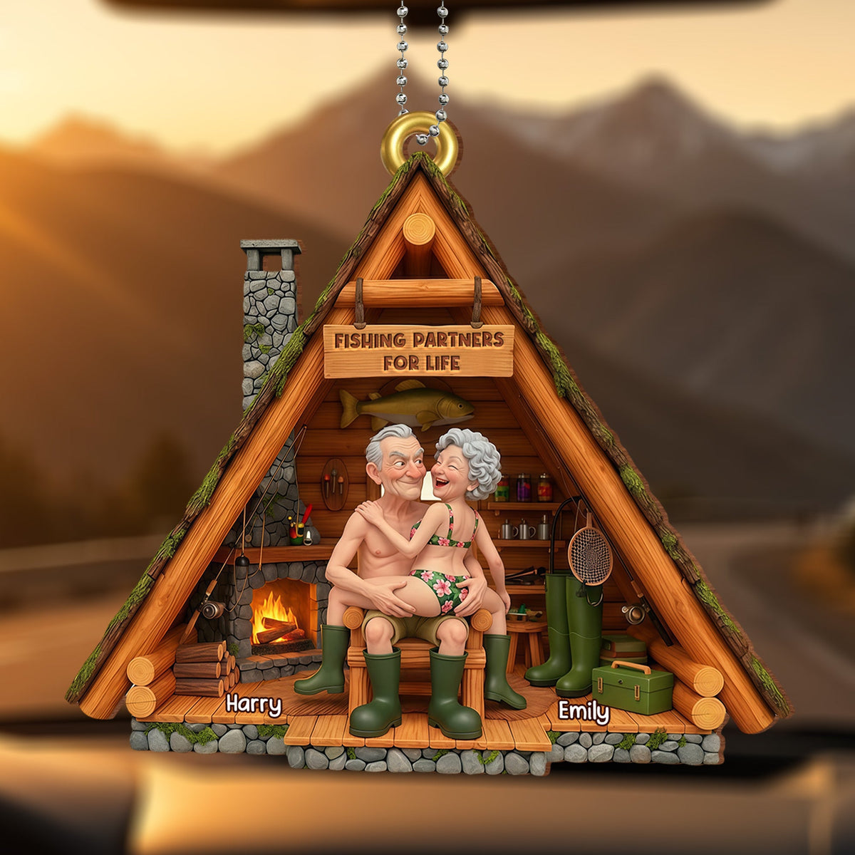 Fishing Partners For Life Cabin Ornament