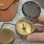 Wherever Your Adventures Take You Holding Hands Mountain Forest Scene - Personalized Engraved Brass Compass - CPL1413_ECPASS