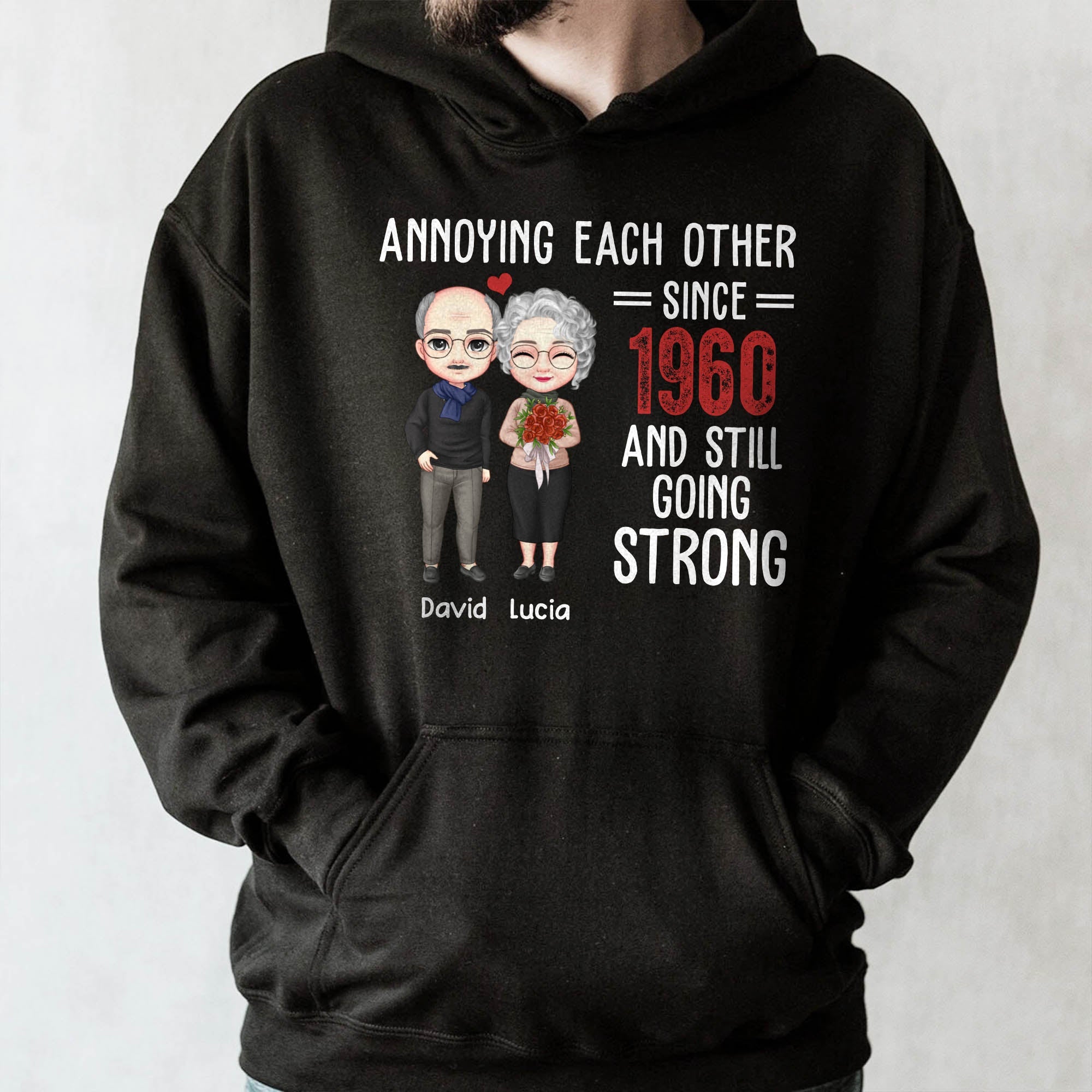 Annoying Each Other Since 1960 And Still Going Strong, Cartoon Couple And Heart