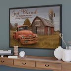 God Blessed The Broken Road, Vintage Car And Barn
