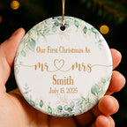 Our First Christmas As Mr & Mrs With Leaves And Hearts