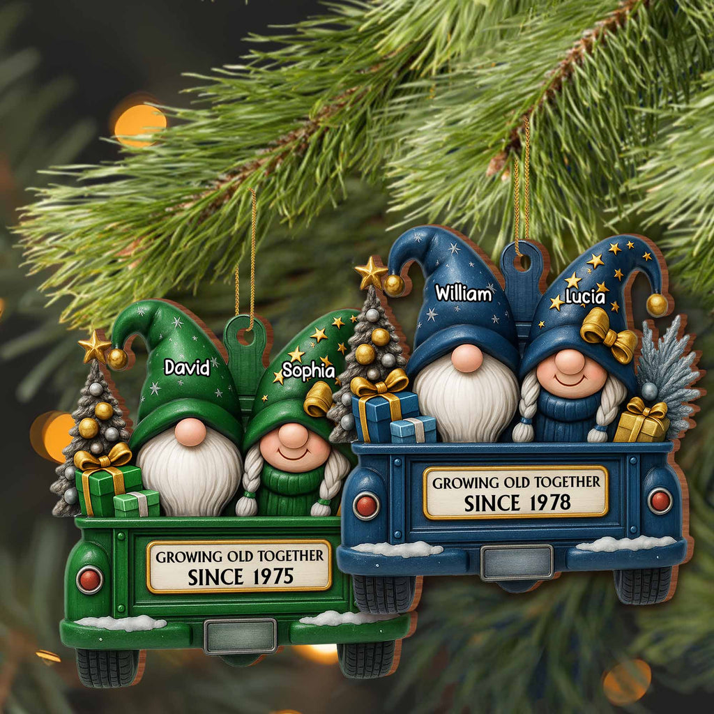 Growing Old Together, Red Truck With Christmas Gnomes