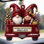 Growing Old Together, Red Truck With Christmas Gnomes