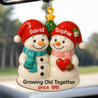 Growing Old Together, Snowmen With Christmas Hats - Personalized Custom Wood Ornament, Custom Shaped - CPL498_WDO