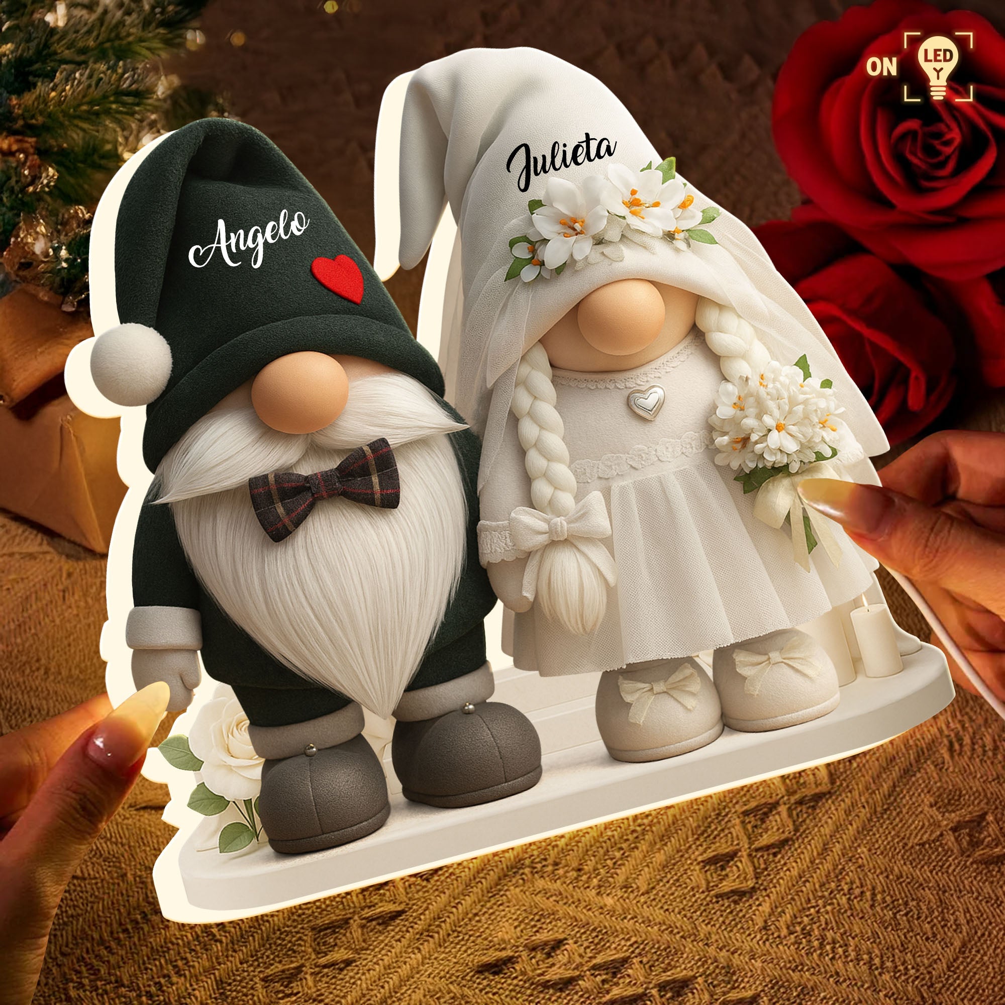 Timeless Bond, Groom And Bride With Hearts And Flowers