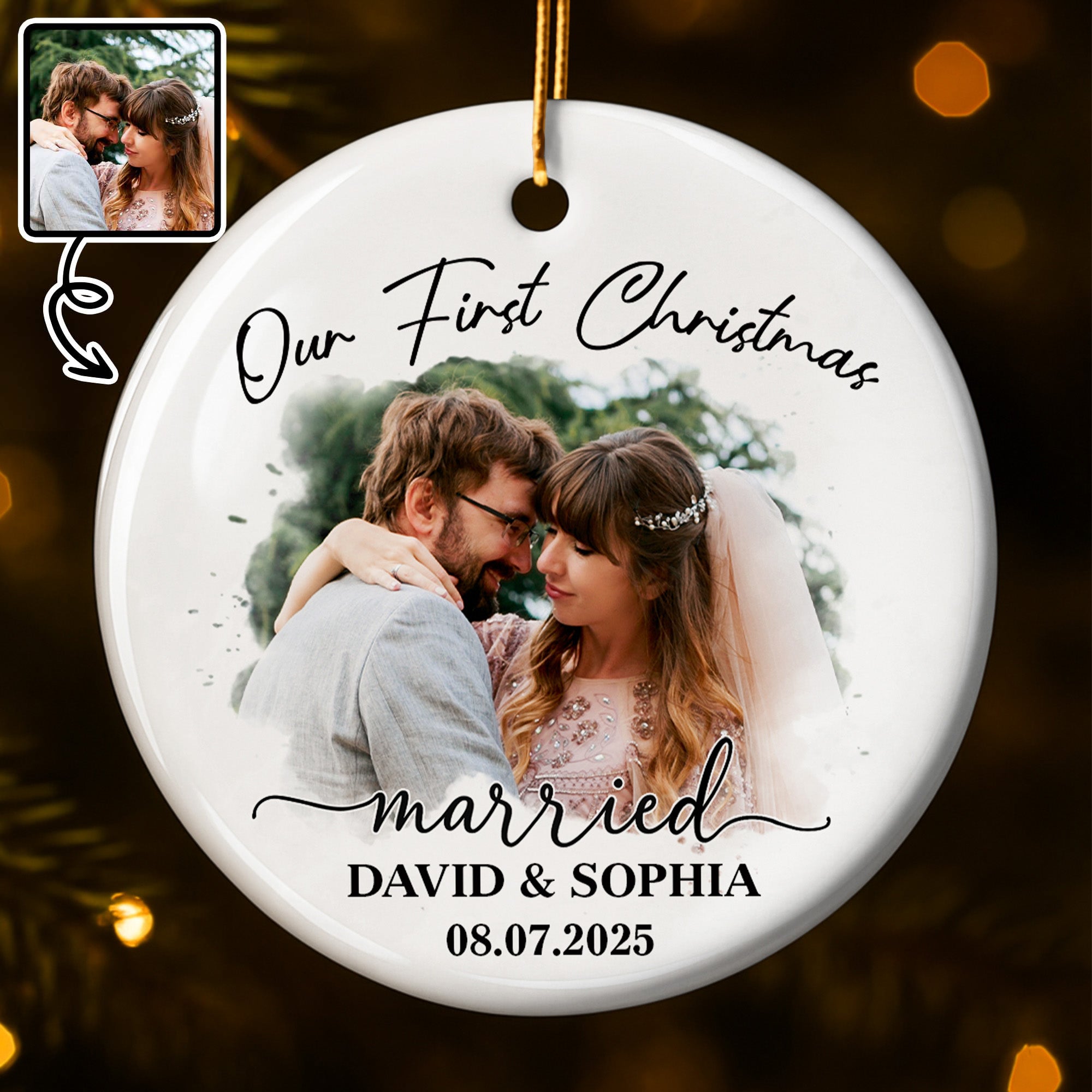 Our First Christmas Married, Wedding Couple - Personalized Custom Ceramic Ornament With Round Shape - CPL540_RCE