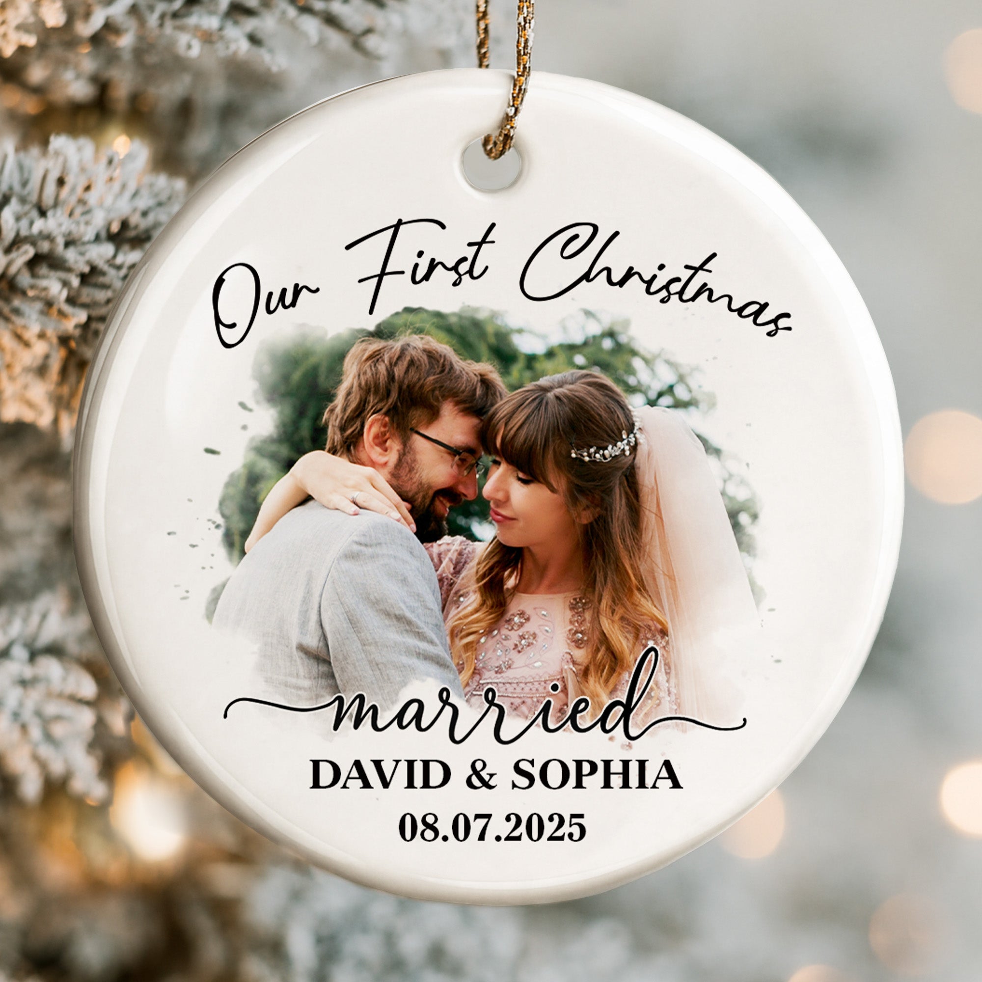 Our First Christmas Married, Wedding Couple - Personalized Custom Ceramic Ornament With Round Shape - CPL540_RCE