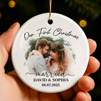 Our First Christmas Married, Wedding Couple - Personalized Custom Ceramic Ornament With Round Shape - CPL540_RCE