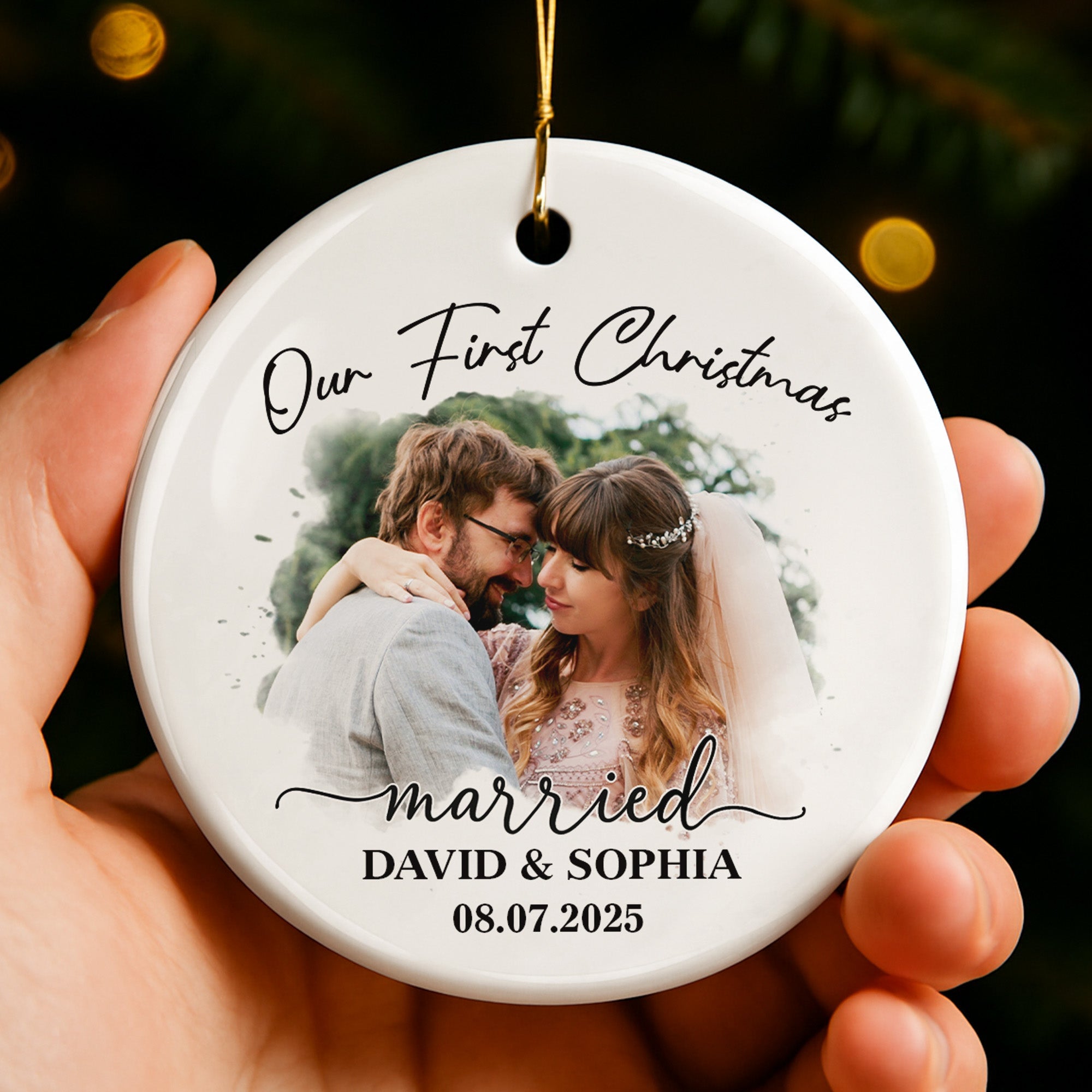 Our First Christmas Married, Wedding Couple - Personalized Custom Ceramic Ornament With Round Shape - CPL540_RCE