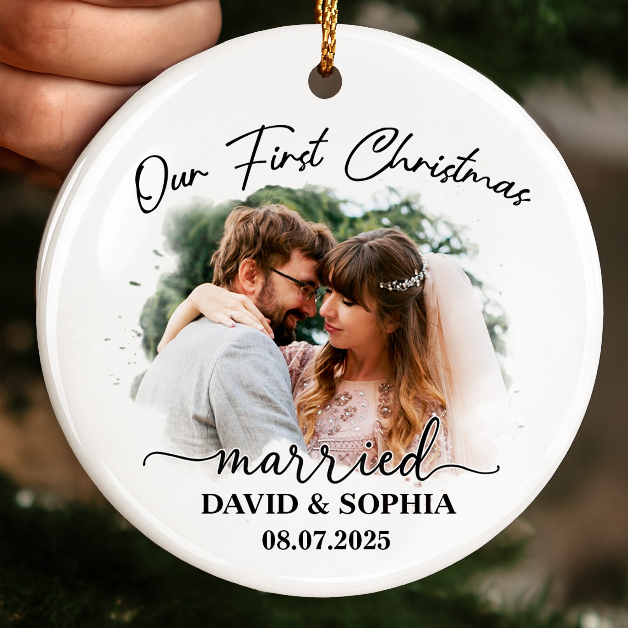Our First Christmas Married, Wedding Couple - Personalized Custom Ceramic Ornament With Round Shape - CPL540_RCE
