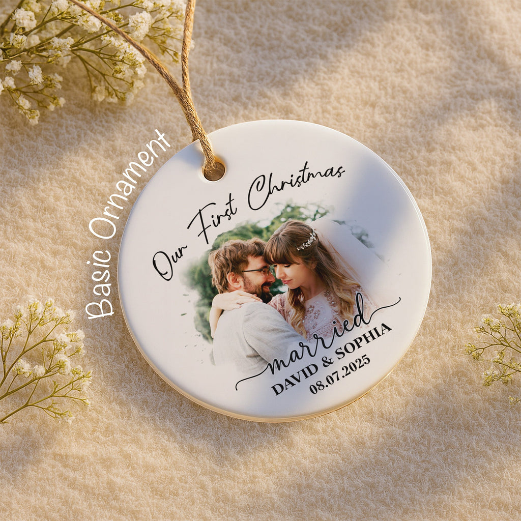 Our First Christmas Married, Wedding Couple - Personalized Custom Ceramic Ornament With Round Shape - CPL540_RCE