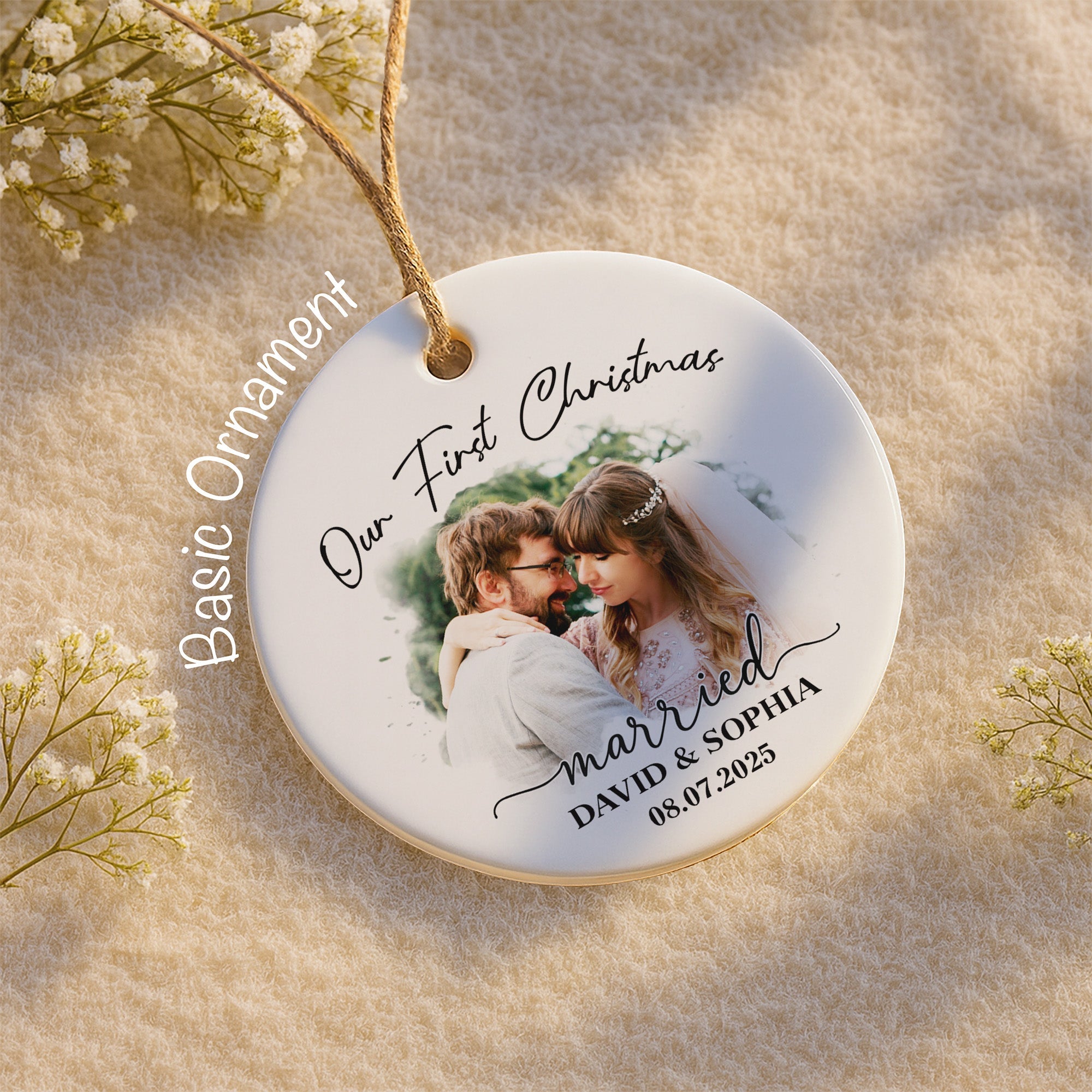 Our First Christmas Married, Wedding Couple - Personalized Custom Ceramic Ornament With Round Shape - CPL540_RCE
