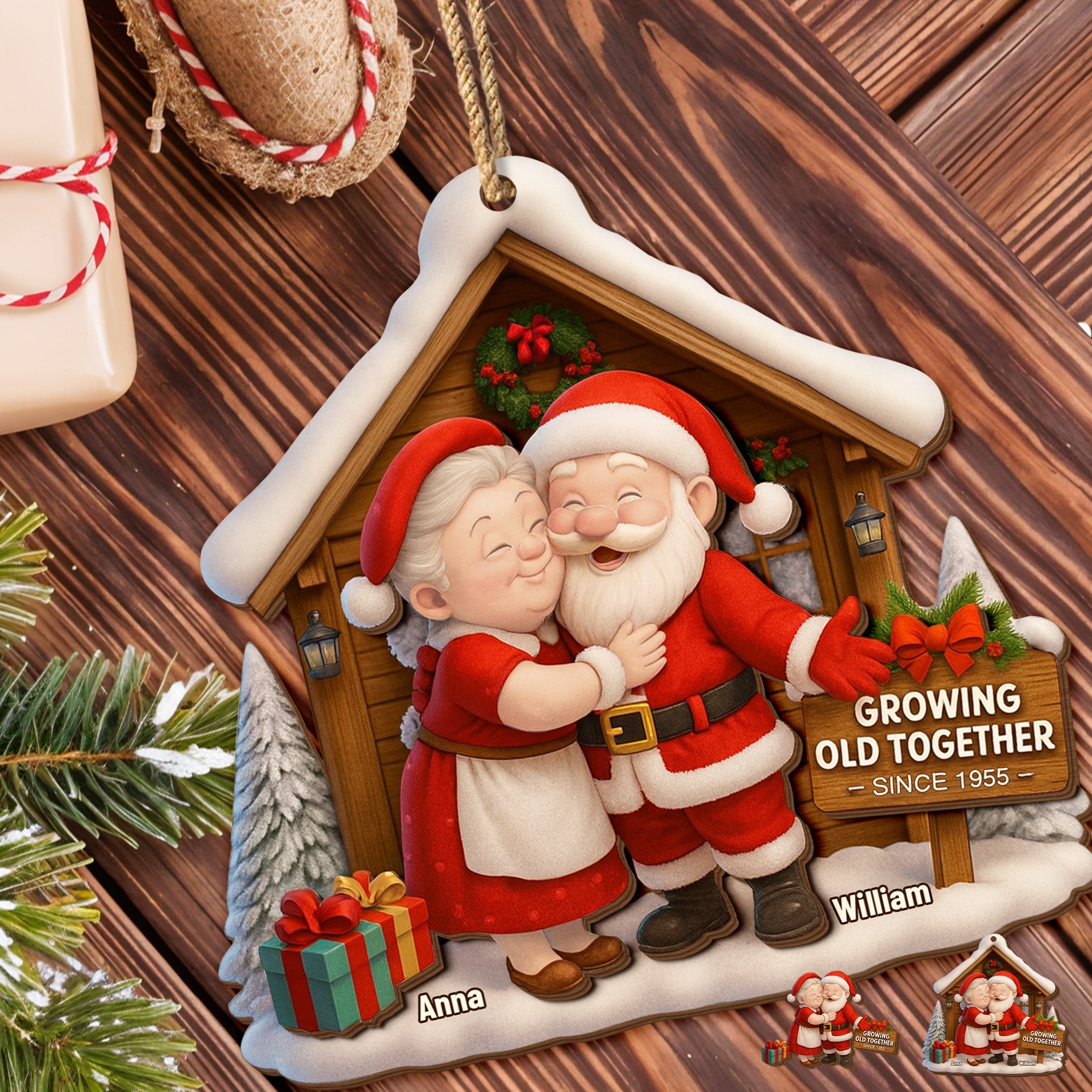 Growing Old Together, Santa And Mrs. Claus Ornament - Personalized Custom Wood Ornament, Custom Shaped - CPL563_WDO