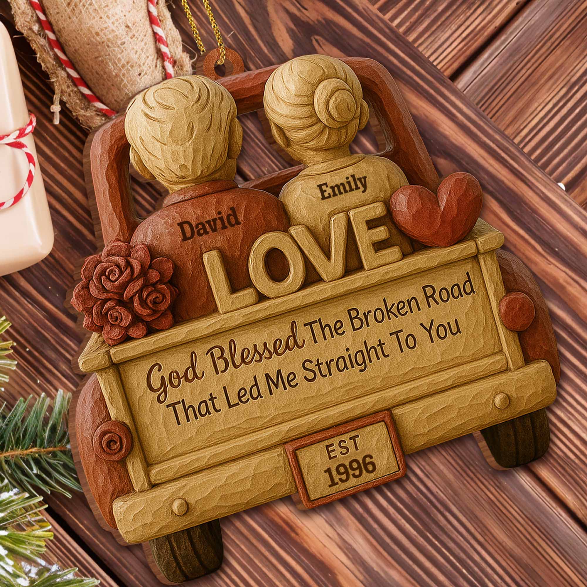 God Blessed The Broken Road, Car And Hearts Design