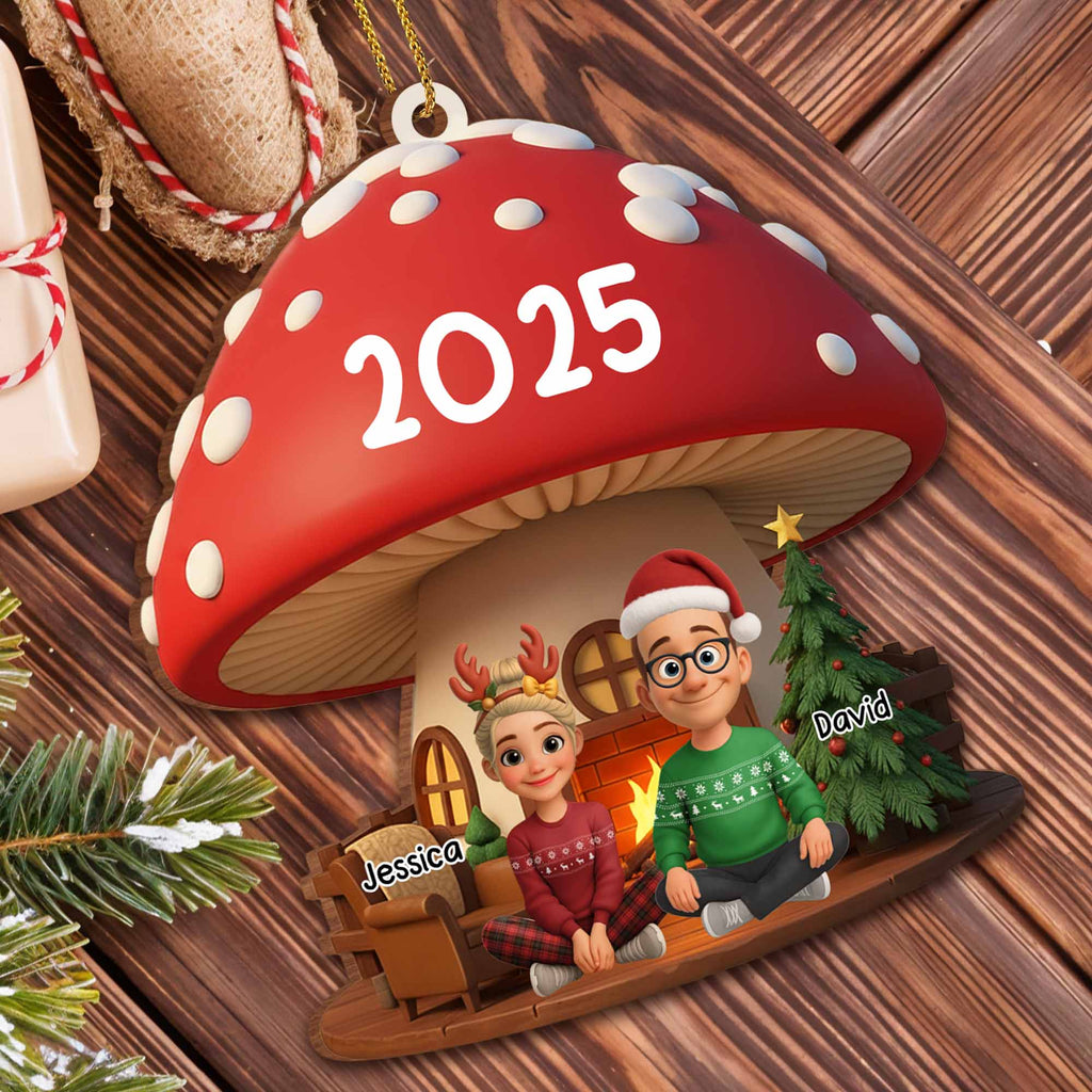Customizable Christmas Mushroom Ornament With Tree And Presents
