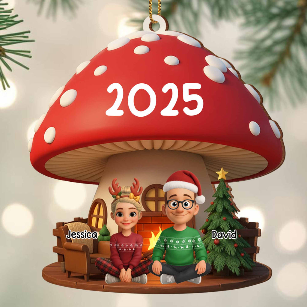Customizable Christmas Mushroom Ornament With Tree And Presents