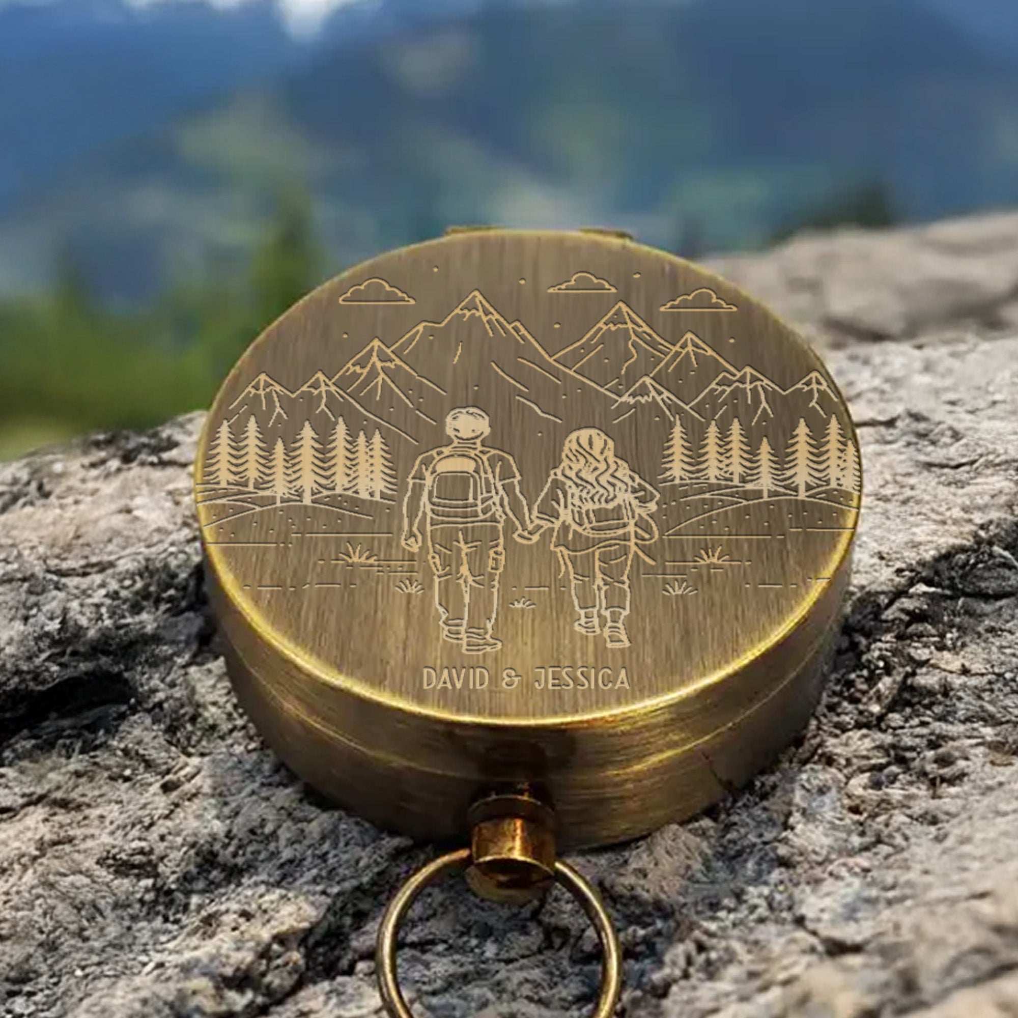 Adventure Partners For Life Mountains And Hiking Couple Engraved Brass Compass - Personalized Engraved Brass Compass - CPL839_ECPASS