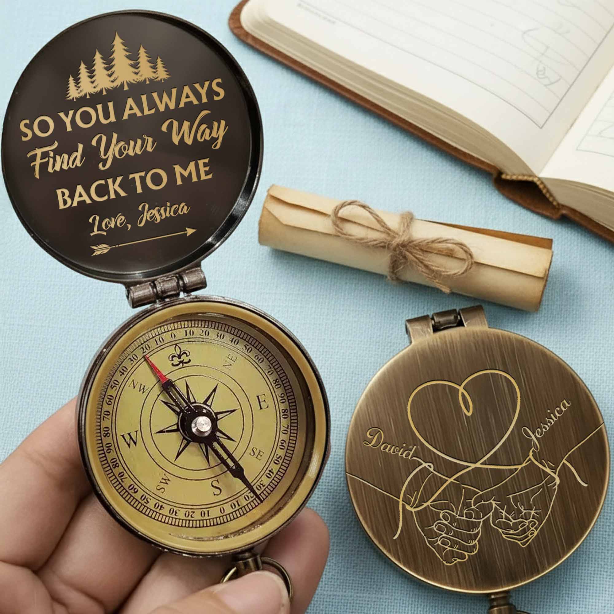 So You Always Find Your Way Back To Me Pinky Swear Heart Pine Trees - Personalized Engraved Brass Compass - CPL840_ECPASS