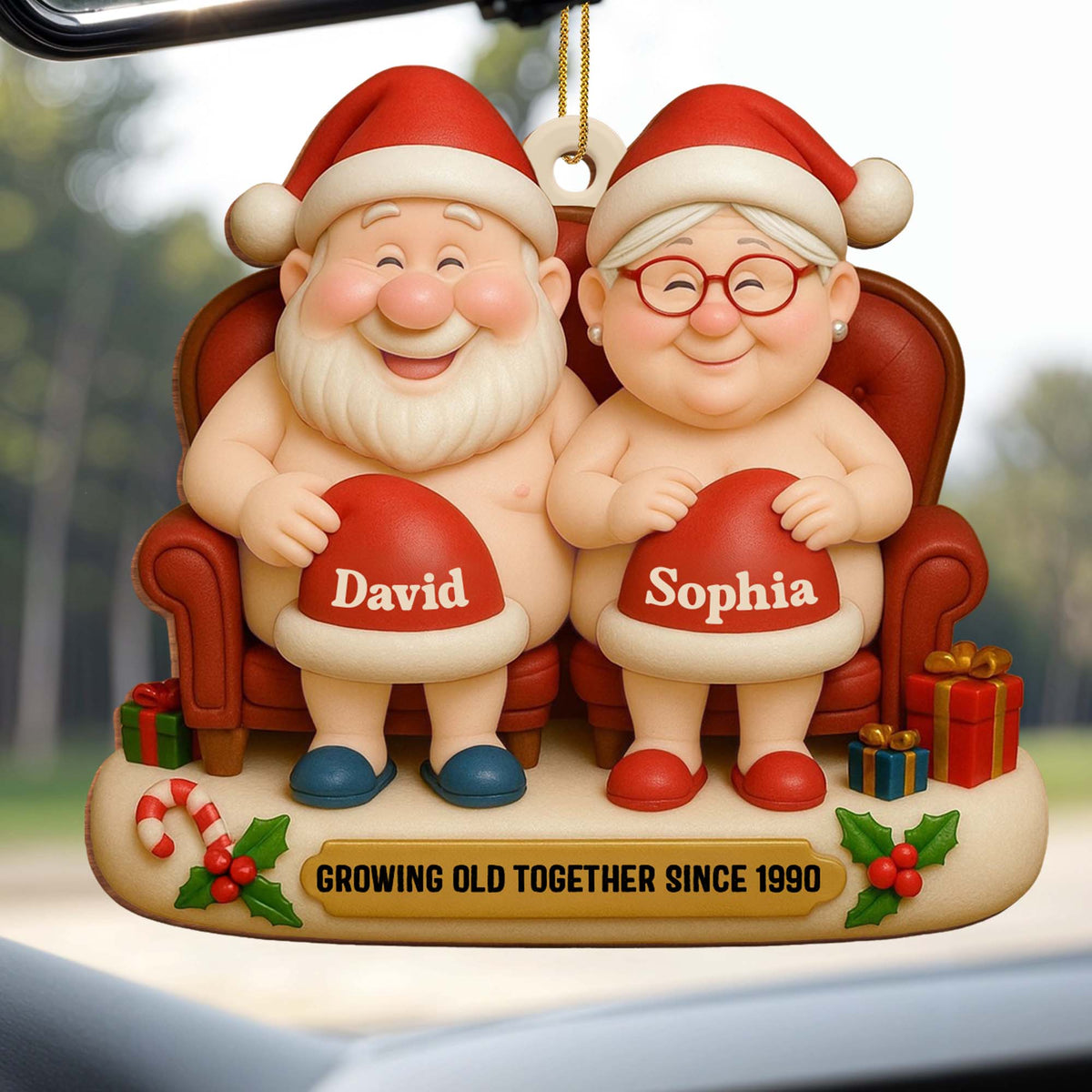 Growing Old Together, Santa Hats And Christmas Gifts
