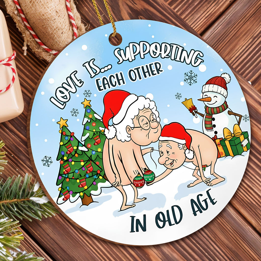 Love Is Supporting Each Other, Elderly Couple Christmas Ornament