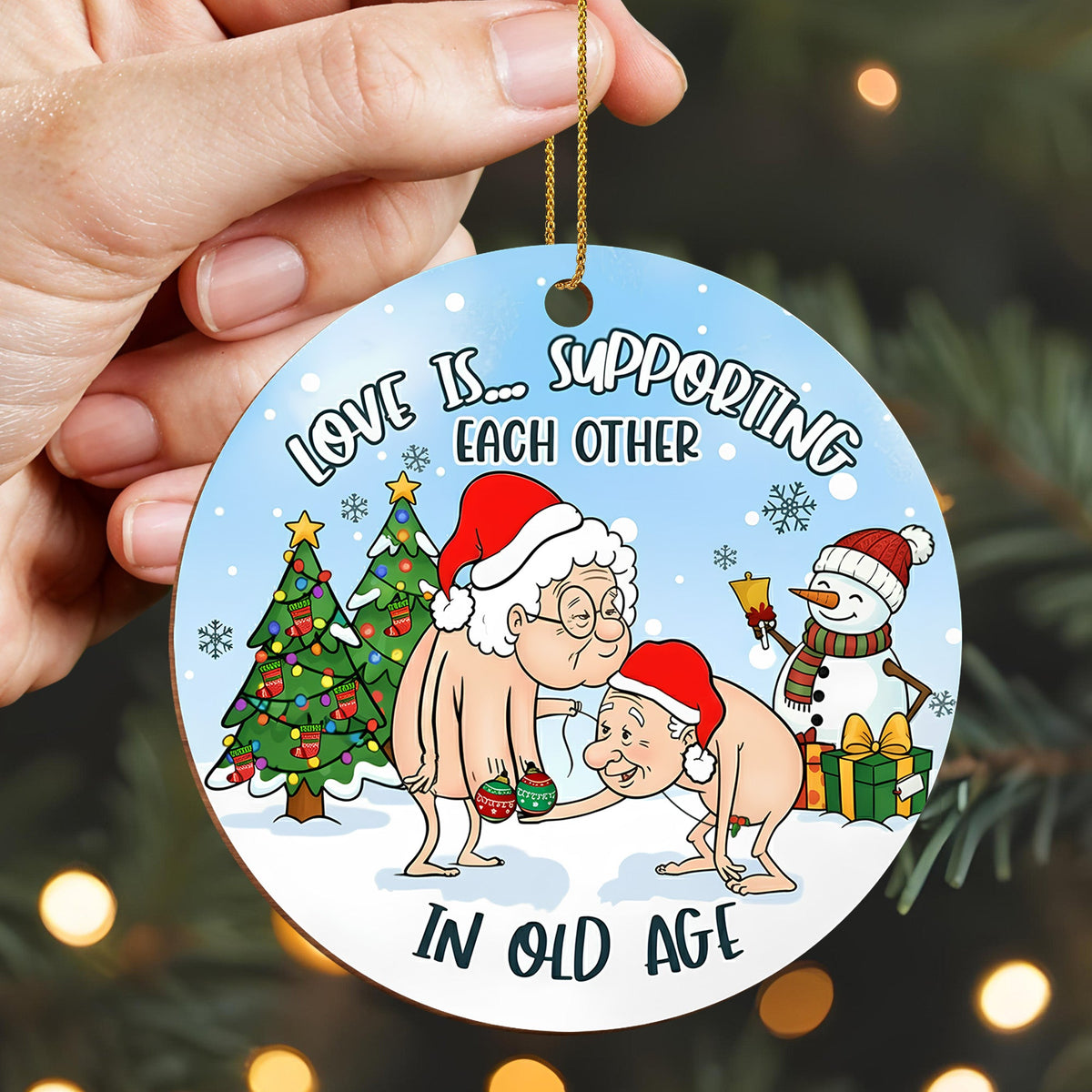 Love Is Supporting Each Other, Elderly Couple Christmas Ornament