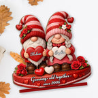 Growing Old Together, Gnomes With Hearts And Roses - Personalized Custom 2-Layer Wood Plaque With Flat Base - CPL979_WPLA