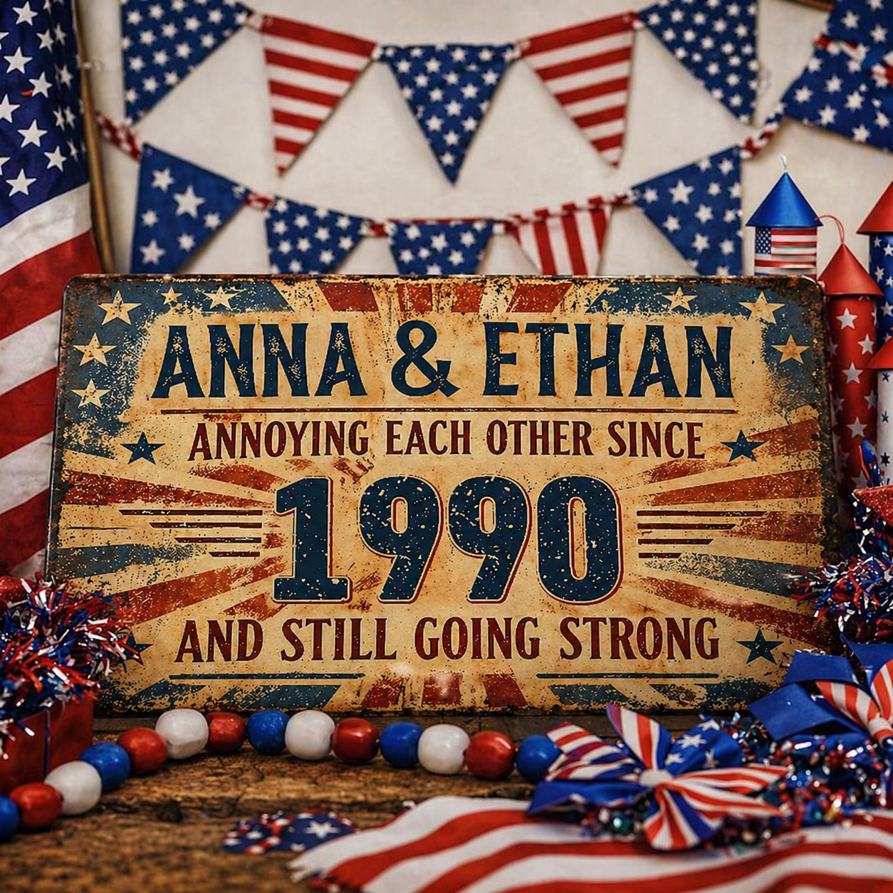 Annoying Each Other Since And Still Going Strong Stars Sunburst - Personalized Metal Sign - CPL1460_MSIGN