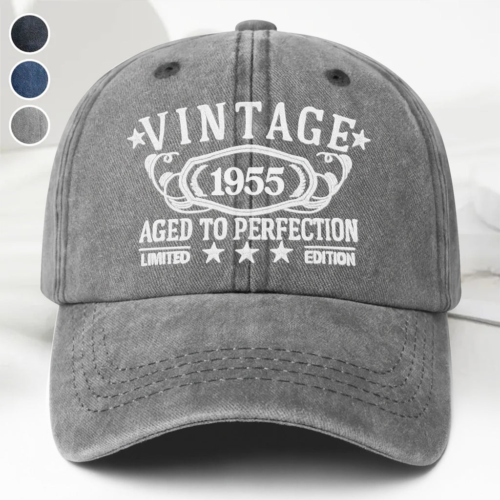 Vintage Aged To Perfection Limited Edition - Personalized Custom Washed Denim Cap - DAD118_WDCAP