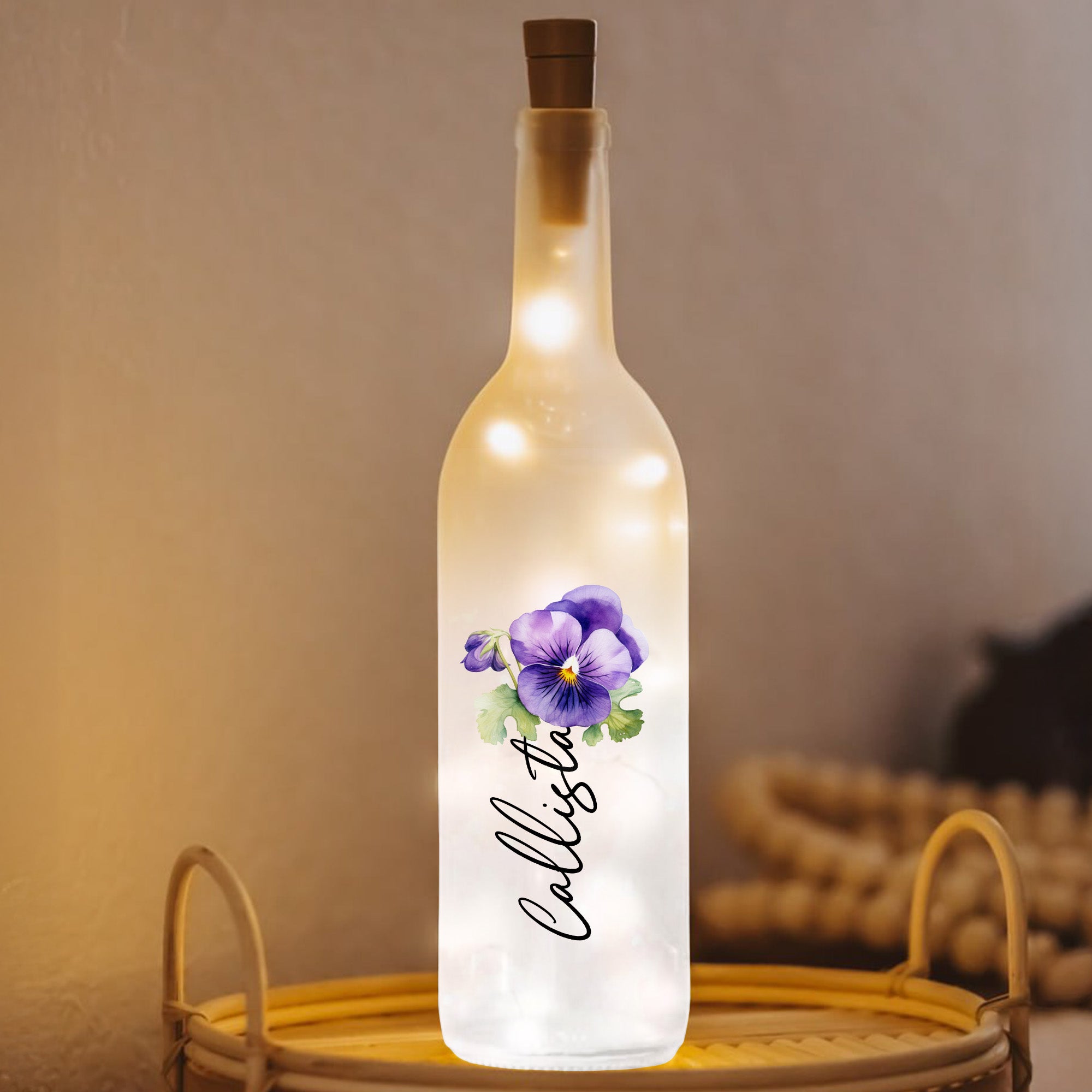 To My Daughter, Flowers And Love - Personalized Bottle Lamp - DAU079_BTL