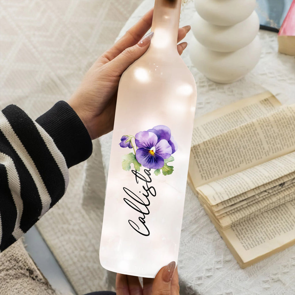 To My Daughter, Flowers And Love - Personalized Bottle Lamp - DAU079_BTL