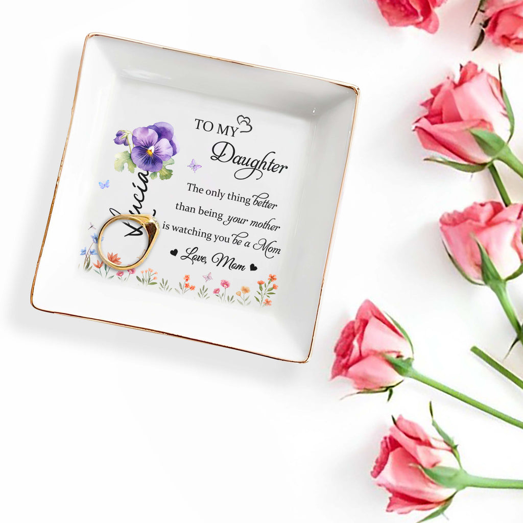 To My Daughter Love Mom Floral Ceramic Dish