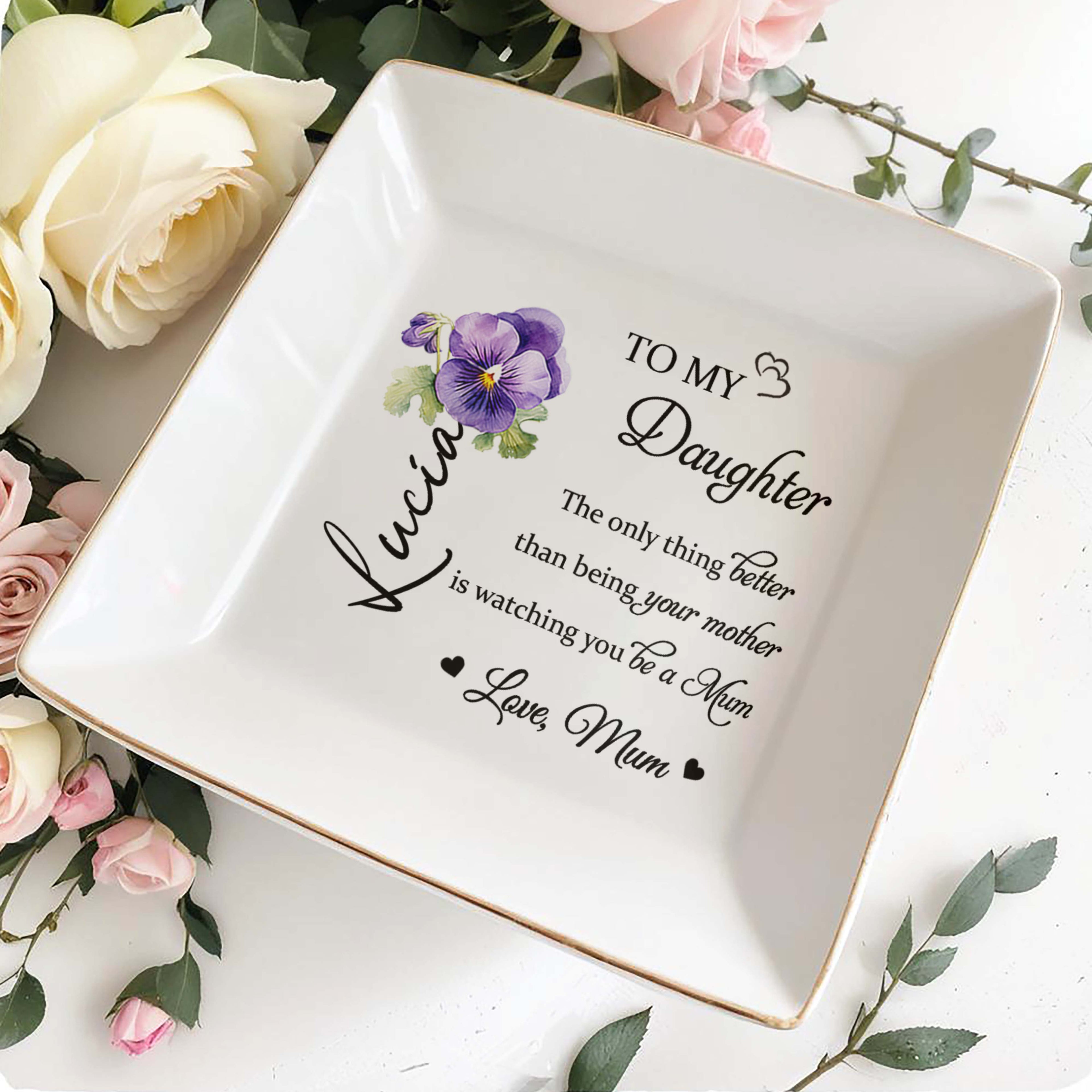 To My Daughter - Personalized Custom Jewelry Dish, Square Ceramic Dish - DAU129_SCRD