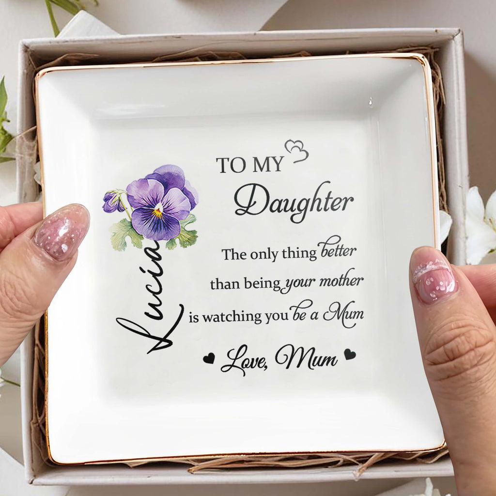 To My Daughter - Personalized Custom Jewelry Dish, Square Ceramic Dish - DAU129_SCRD