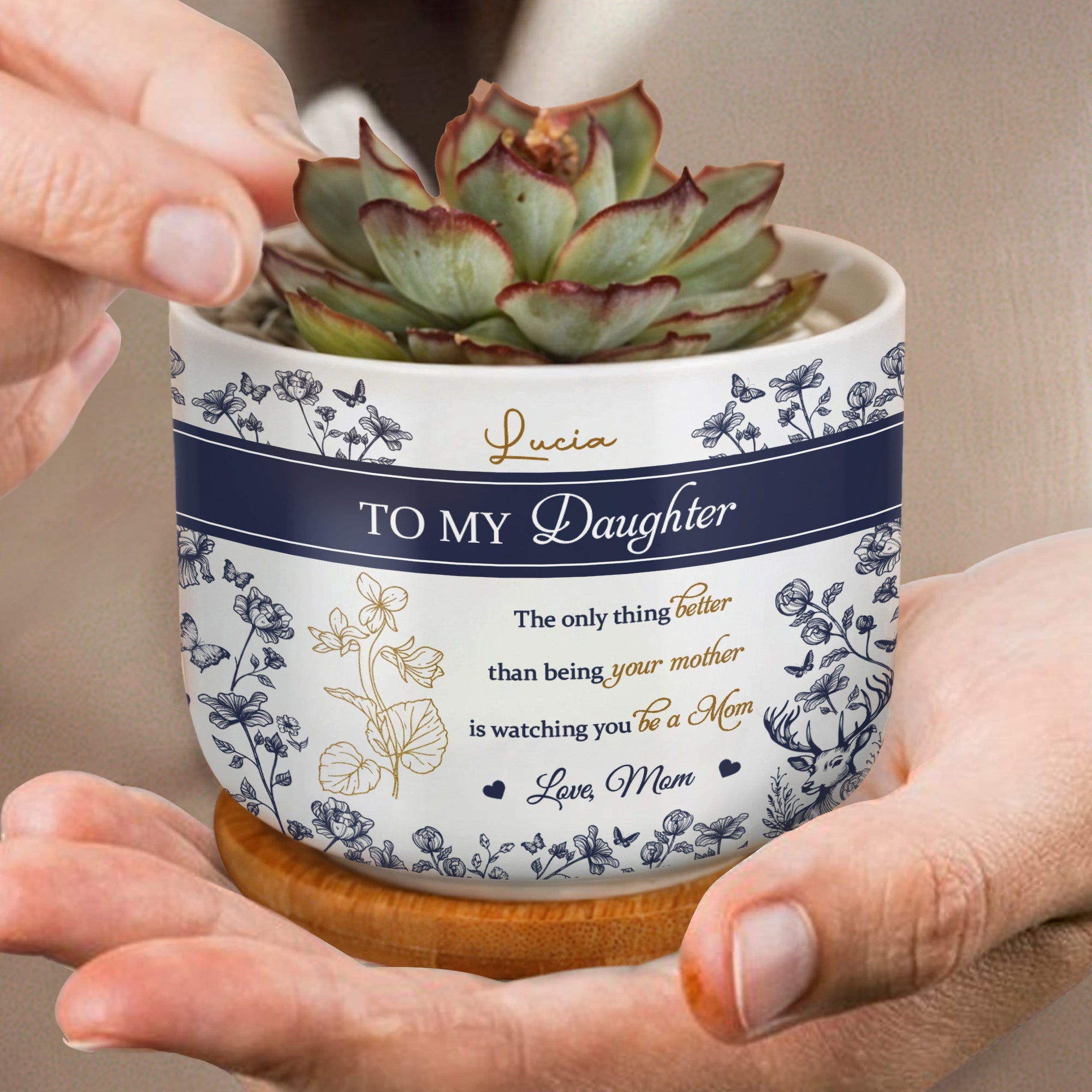 To My Daughter, The Only Thing Better Than Being Your Mother, Flowers and Deer - Personalized Ceramic Plant Pot - DAU156_CEP