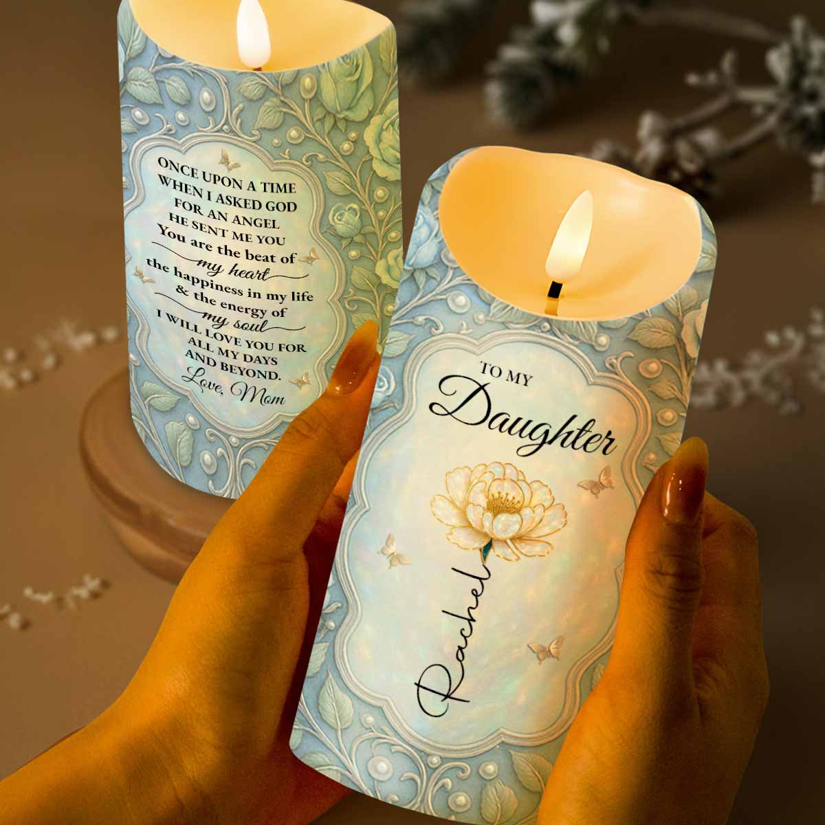 To My Daughter, Angel Sent, Flower And Leaves Design