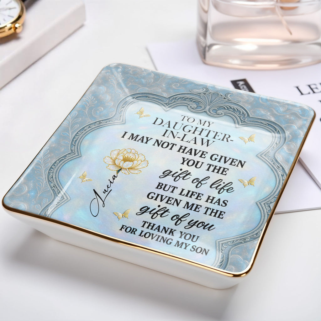 To My Daughter-In-Law, Flowers And Butterflies Beautiful Ceramic Dish